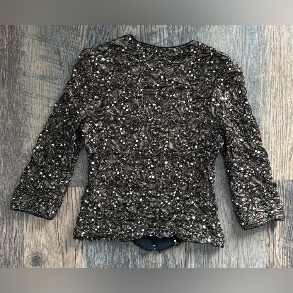 JOSEPH RIBKOFF Metallic Gold Sequin Textured Evening Jacket Size 4US VTG Runched - Picture 9 of 9